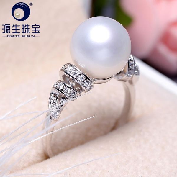 

cluster rings [ys] fine jewelry 925 silver party ring 8-9 mm real round high luster freshwater pearl, Golden;silver