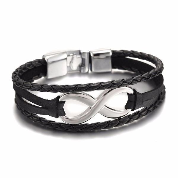 

bangle black/brown leather rope bangles bracelet for men black brown infinity bracelets hand braided charms women 1 pc