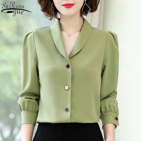 

fashion casual long sleeve blouse autumn new plus size loose formal office lady work v neck chiffon shirt women 10170 y200828, White