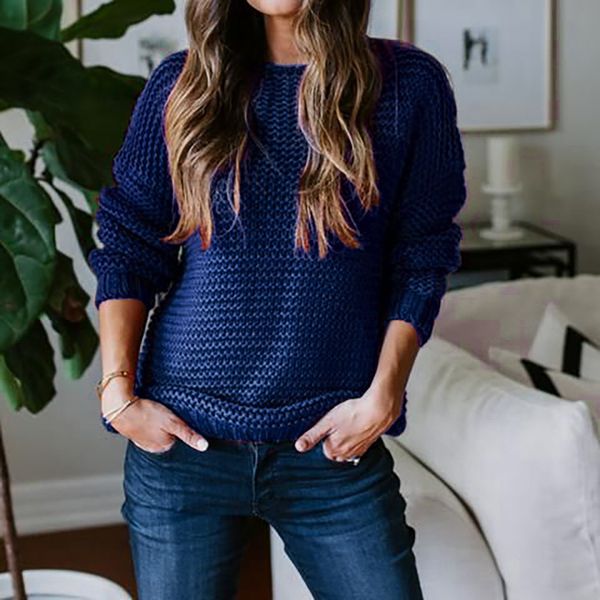 

2020 autumn and winter new round neck solid color pullover loose ol commuter plus size knitwear fashion sweater women, White
