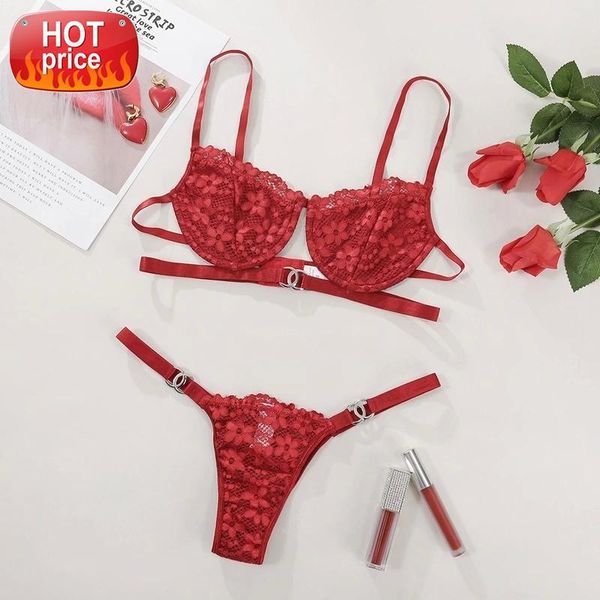 

lingerie female red transparent bra set lace underwear women seamless see through push up bra & brief sets loungwear new #c24i, Black;white