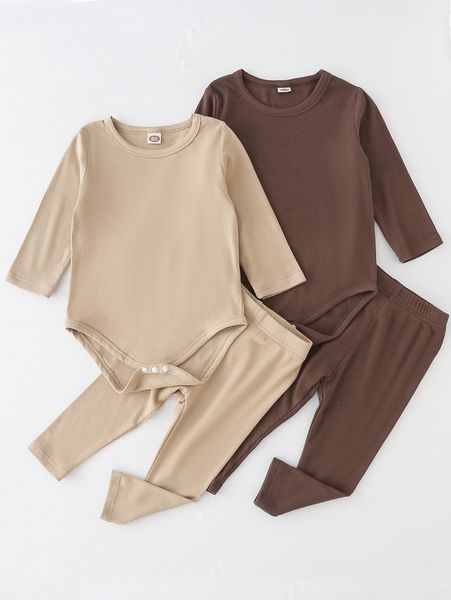 

baby 2sets ribbed knit bodysuit & pants she, White