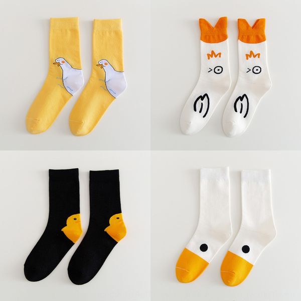 

new products in autumn 20 cartoon duck fashion women cotton medium tube cotton socks breathable versatile net red socks 5ohqc, Black