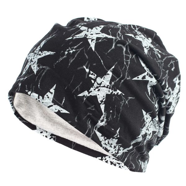 

men's autumn and winter double-layer cotton used pullover korean graffiti five pointed star baotou women's pile hat, Black;green