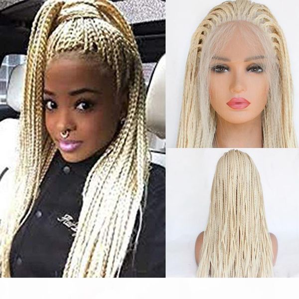 

#613 blonde braided lace front wig half hand tied synthethic hair heat resistant hair braided wigs with baby hair for black women