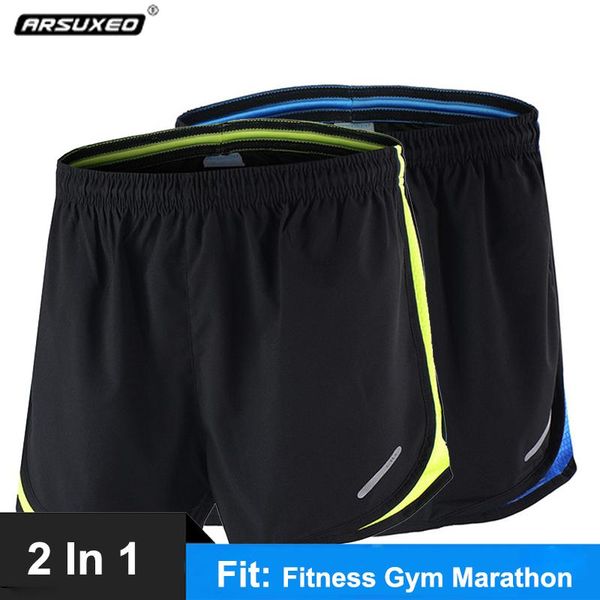 

men's running shorts 2 in 1 crossfit compression jogging short pants gym fitness marathon sport kg-193, Black;blue