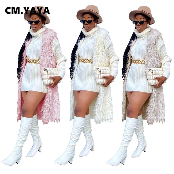 

cm.yaya autumn winter women fleece open stitch sleeveless vest jackets for streetwear, Black;white