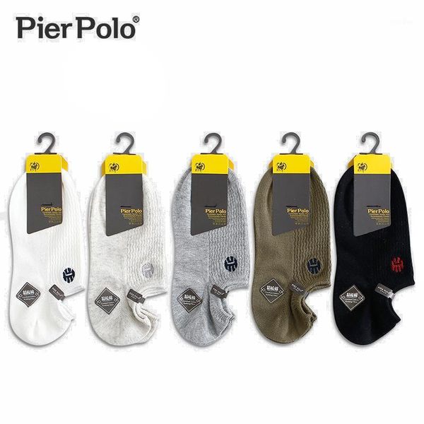 

pierpolo socks men 5pairs/lot casual breathable cotton men summer socks happy male fashion embroidery short ankle1, Black