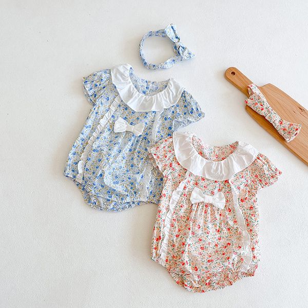 

2021 new newborn jumpsuits floral print ruffles short sleeve princess bodysuits for girls summer baby clothing ued8, Blue