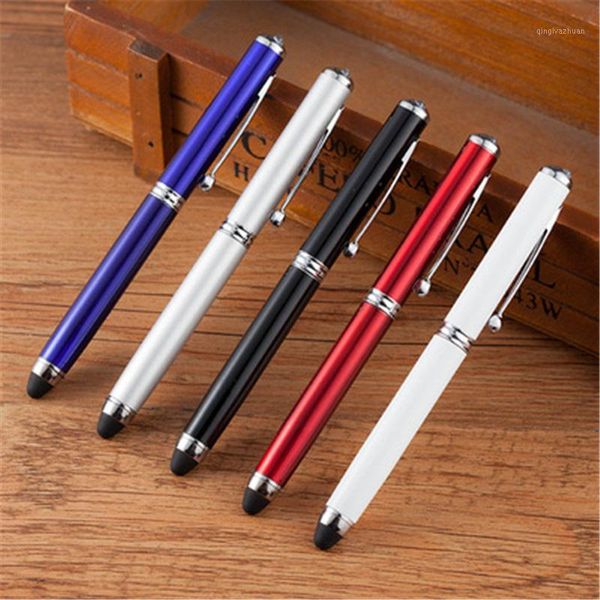 

1 pieces 4 in 1 touch screen capacitive metal ballpoint pens stylus with led light laser pointer office school business supplies1, Blue;orange