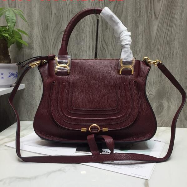 

realfine888 bags 5a totes marcies leather handbag 36cm grain calfskin burgundy color handles shoulder strap bags,with dust bag