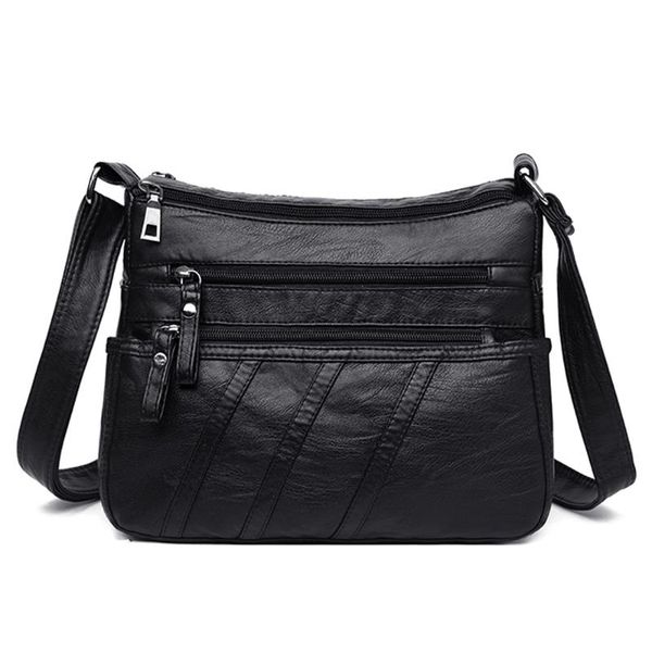 

soft washed leather female shoulder bag women's crossbody bag black patchwork ladies' messenger small flap for girls sac