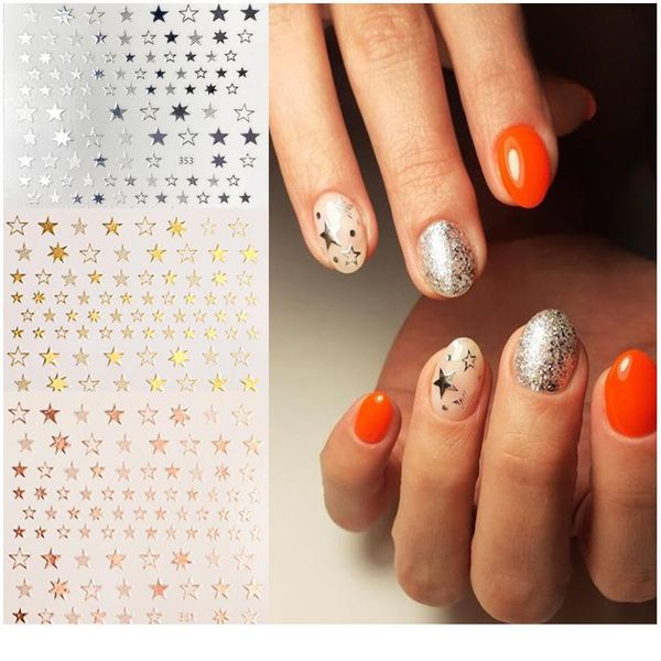 

nail art sticker 3d geometric cute stars gold silver gold trim self adhesive slider manicure nail accessories nail de qylllk