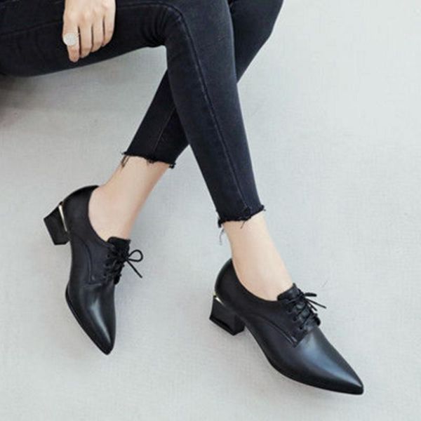 

women cute sweet black pointed toe spring lace up shoes lady casual red summer square heel shoes zapato tacon g5986