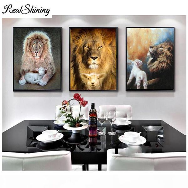 

3 pcs 5d diy diamond painting full square round lion goat love mosaic diamond embroidery sale diamond art fs6146