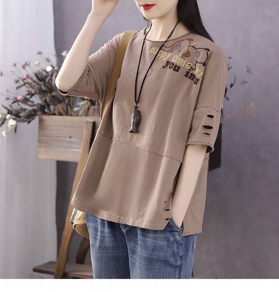 

short-sleeved t-shirt coat t-shirt women's literary style 2019 new loose casual printed hooded women's fashion eqshs, White