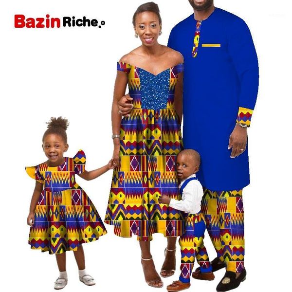 

wyq535 african print wax cotton mother dresses father suit girl's skirt boy's jumpsuit custom bazin family clothing1, Red