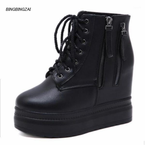 

bbzai new pattern ladies shoes 11cm wedges women's boots waterproof 5cm shoes fashion motorcycle ankle boots1, Black