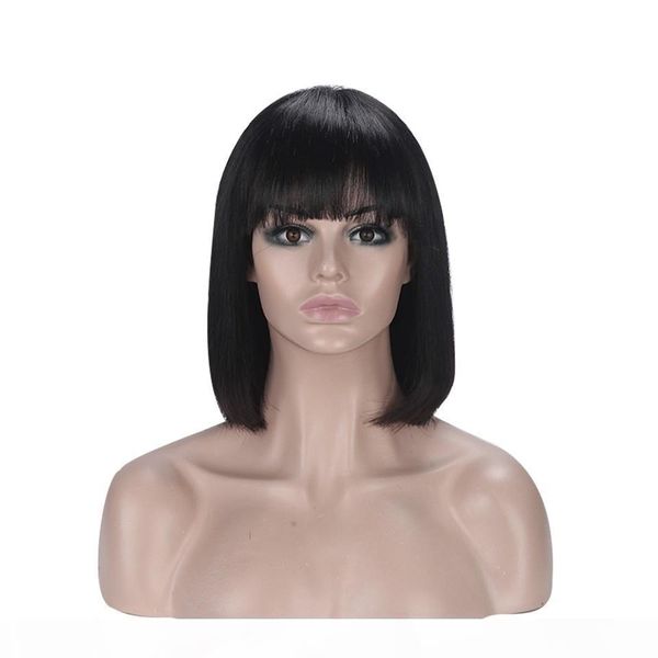 

straight bob wig peruvian remy hair mid-length human hair wigs for women natural color full machine made wigs with bangs, Black;brown
