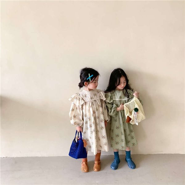 

cotton lace girls' drs foreign sle 2021 spring new wear children's beige long skirt, Red;yellow