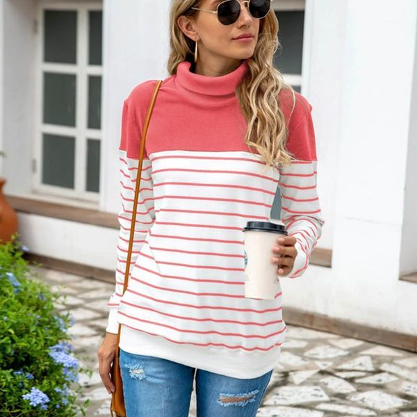 

woman sweaters pull femme women fashion stripe splicing high collar long sleeves socket sweater 2020 new pullovers1, White;black