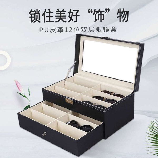 

double of 12 pairs pu leather deck travel glasses case multi functional sunglasses sunglasses storage box display boxgwfo, White;black