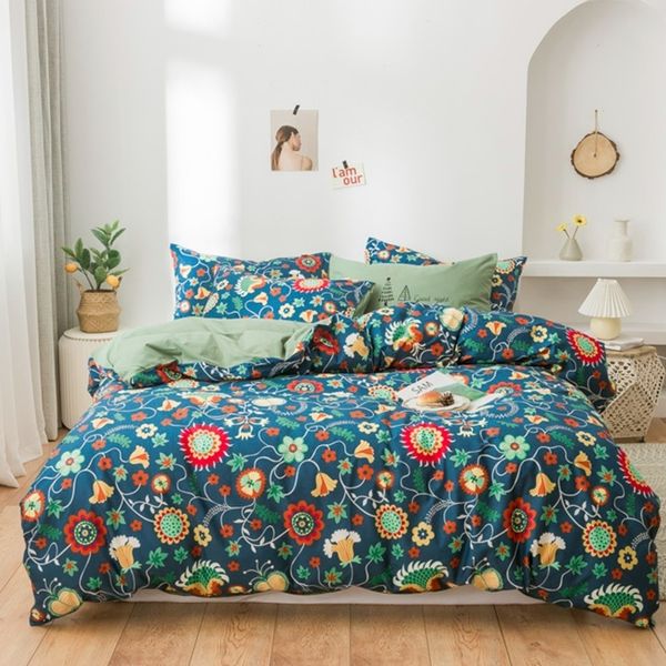 Set copripiumino floreale botanico Biancheria da letto morbida in cotone 100% Copripiumino trapuntato Set lenzuolo Federe per cuscini Twin Queen King size T200706