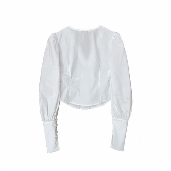 

new spring white crop women 2021 fashion button puff long sleeve chic woman blouse streetwear ladies h0o5