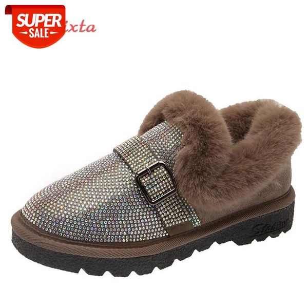 

aphixta buckle crystals luxury 2020 new warm fury flat heel women's snow flats loafers winter female mujer zapatillashairy shoes #2g8g