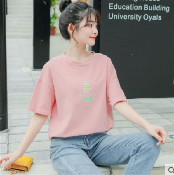 

the new short sleeved t shirt for summer 2020 for female students with loose cotton ins trend womens half sleeved blouse is, White