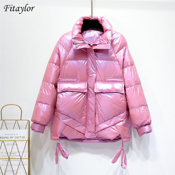 

fitaylor new winter women stand collar bright color down coat 90% white duck down parkas thickness warm oversize snow outwear 201120, Black