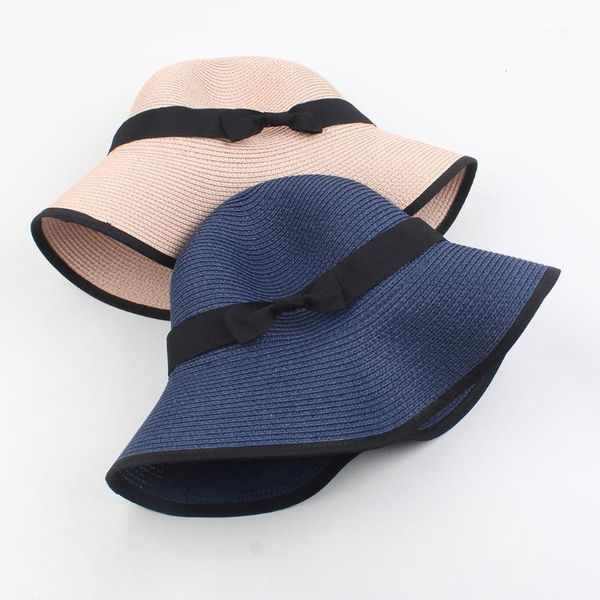 

womens sun straw hat summer hat foldable roll up floppy beach hats uv upf50 caps 2020 fashion bow beach fisherman's 20201, Blue;gray