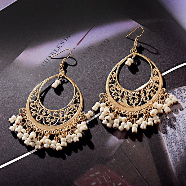 

dangle & chandelier 2021 fashion imitation gemstone earring jewelry vintage hollow beads tassel earrings bijoux e049, Silver