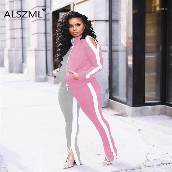 

simple pure color zipper long sleeve pocket design crop and pants 2 pieces set tight club party lady fashion tracksuits1, Gray