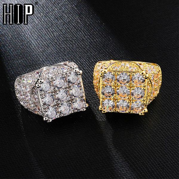 

hip hop full cubic zircon charm iced out bling popular tready square copper zircon ring for men jewelry gold size 8-11, Golden;silver