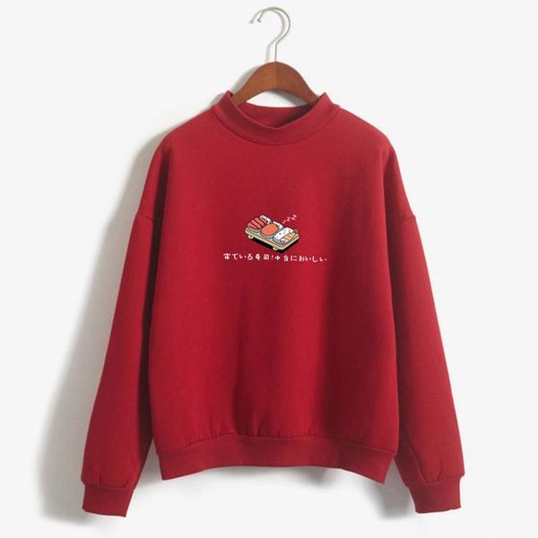 

women hoodies autumn winter sweatshirts cartoon kawaii sushi japanese print fleece loose moletom feminino harajuku pullover1, Black