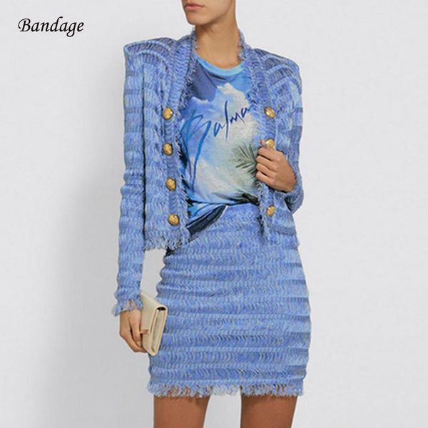 

blue tassel 2 two pieces set bandage women winter dress v neck button long sleeve crop mini skirt nightclub party dress, Gray