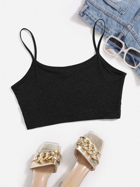 

solid form fitted crop cami c8st#, White