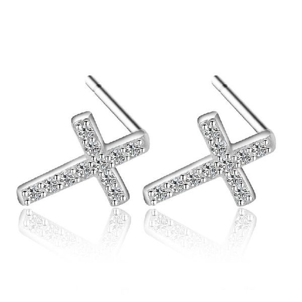 

stud 925 sterling silver zircon cross earrings for women casual style girl earings personality jewelry, Golden;silver