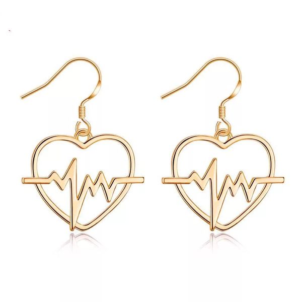 

gold-plated heart-shaped earrings female electrostartogram bellows, Golden;silver