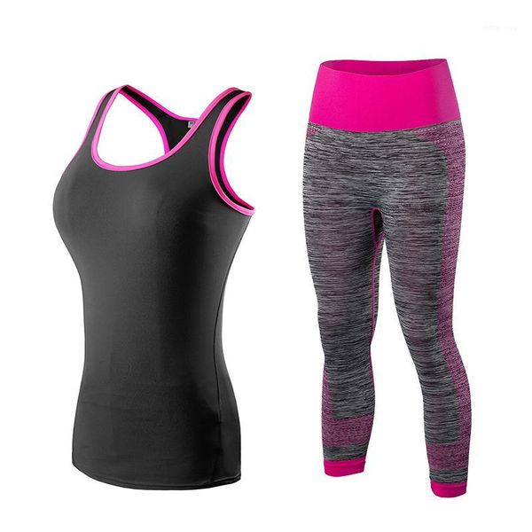 

2017yd new yoga set 2pcs women elastic tracksuit fitness gym runing yoga sports vest&pants in stock 200250811, White;red