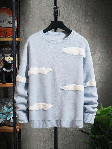 

men clouds pattern drop shoulder sweater o6yp#, White;black