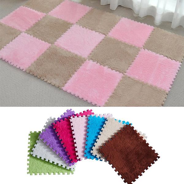 

new 25*25cm kids carpet foam puzzle mat eva shaggy velvet baby eco floor 9 colors for living room tapetes para casa sala