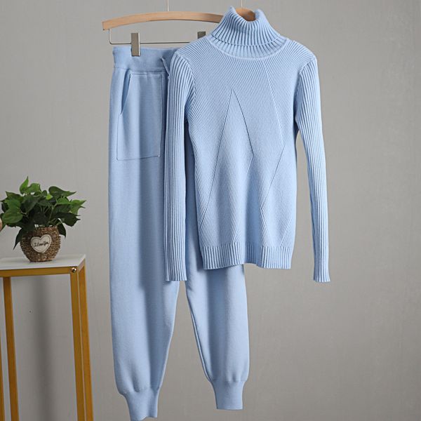 

2021 new winter thick women suits track costume 2 piece set tight turtleneck pullover sweaters and long knitted jumper sportsuits 7s3i, White;black