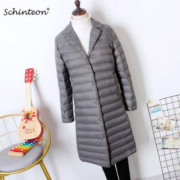 

2020 schinteon light ultra down jacket white duck down coat autumn long outwear for women high quality, Black