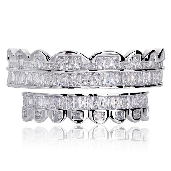 

hip hop grillz luxury grade quality bling bling zircon paved teeth braces exquisite men women platinum plated dental grills street lp026, Black