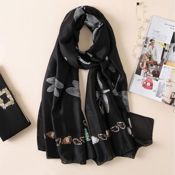 

scarves women's silk scarf beach and echarpe luxury wrap designer 180*90cm female stole bandana print hijab wraps, Blue;gray