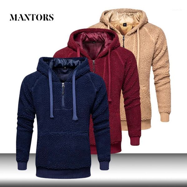 

new men hoodies warm fleece solid casual coat male hooded sweatshirts autumn winter 2020 mens teddy bear pullover tracksuit1, Black