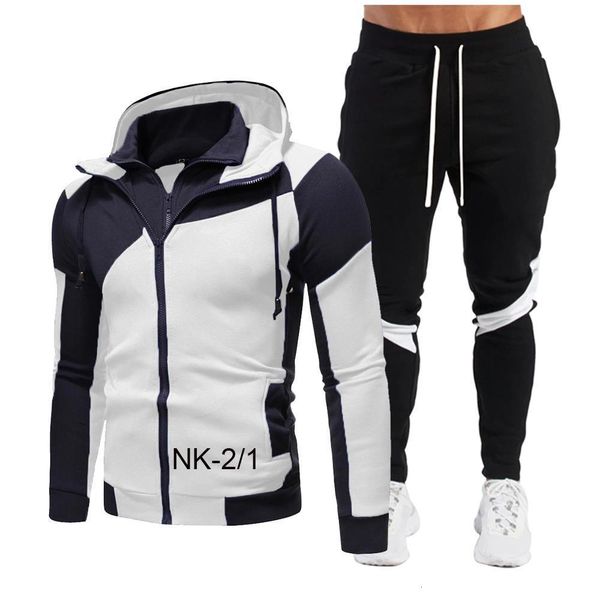 

spring autumn 2021 new men sweat suit set fashion tracksuit men outfit full sleeve with hood outdoor sport wear men 2, Black