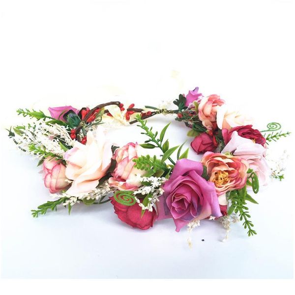 

spring rose flower headband wreath kids party floral garlands adjustable festival flower crown women wedding hair acc jlldqa